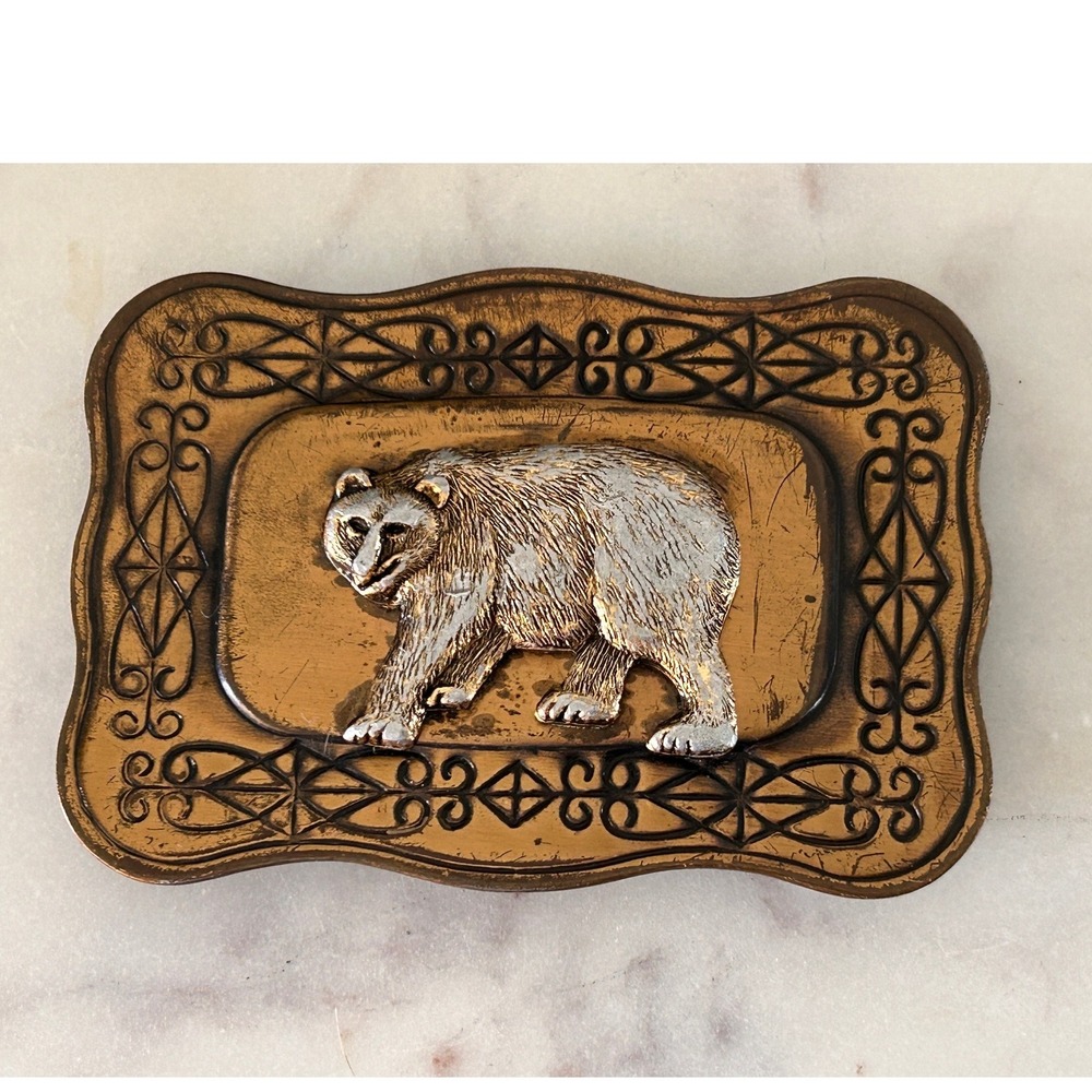 Vintage Two Tone Bear Belt Buckle Gold Silver Filigree Made in Japan Western